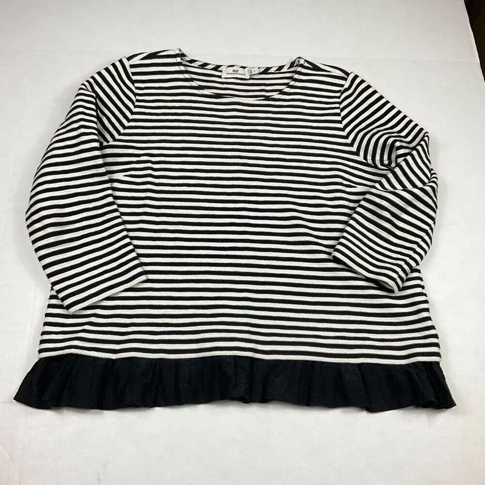 Vineyard Vines Shirt Striped Nautical Casual Top Peplum 3/4 Sleeve Relaxed Fit L